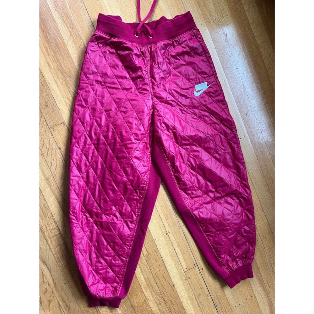 Nike Sports quilted puffer snow winter pants joggers red burgundy S warm